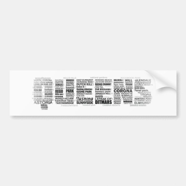Queens New York Typography Bumper Sticker (Front)