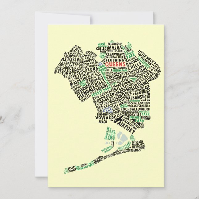 Queens NY Typography Map Party Invitations (Front)