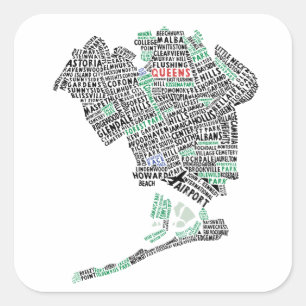 Queens NY Typography Map Stickers