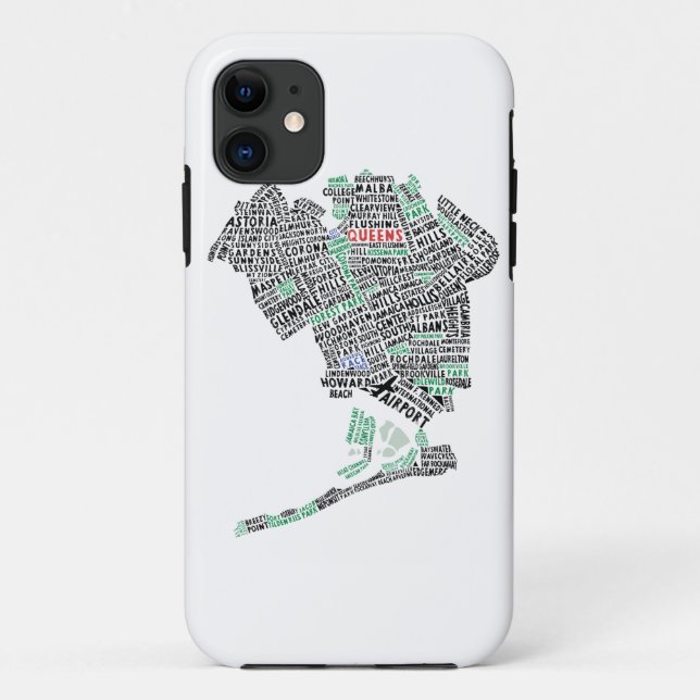Queens NYC Typography Map Cell Phone Case (Back)