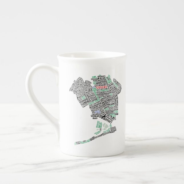 Queens, NYC Word Art Map Art Mug (Left)
