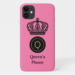 Queen's Phone Pink Background Monogram Customised iPhone 11 Case