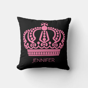 Queen's Pink Crown On Black Name Personalized Cushion