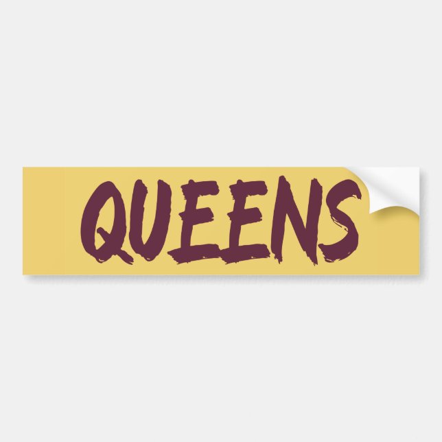 Queens Text Base Design on Yellow Background Bumpe Bumper Sticker (Front)