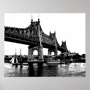 Queensboro Bridge Boats Ocean nautical art Poster