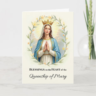 Queenship of Mary Feast Day with Floral Wreath Card