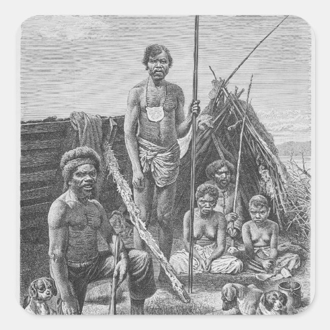 Queensland aborigines engraved from a photograph square sticker (Front)