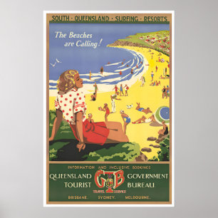 Queensland Australia Art Vintage Travel Poster