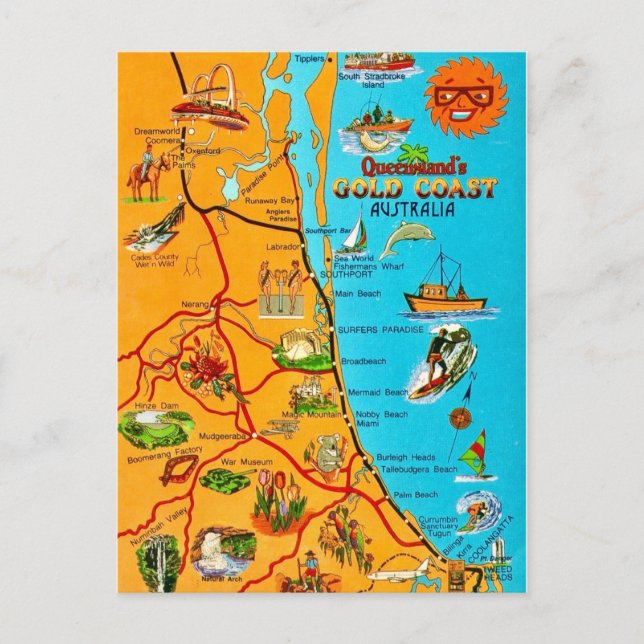 Queensland Australia Coast Map Postcard (Front)