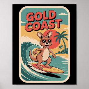 Queensland Beach Vibes Retro Sunset And Fun Surfin Poster