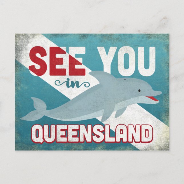 Queensland Dolphin - Retro Vintage Travel Postcard (Front)