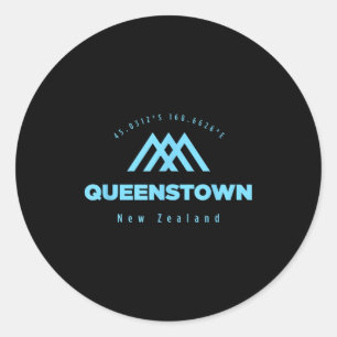 Queenstown mountain vacation skiing new zealand classic round sticker