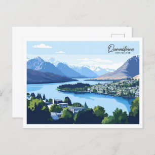 Queenstown New Zealand Illustration Travel Postcard
