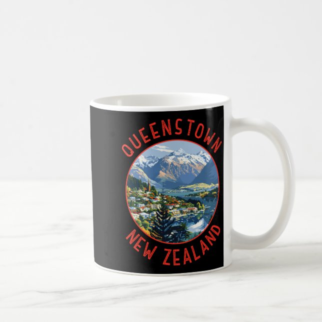 Queenstown New Zealand Retro Distressed Circle  Coffee Mug (Right)