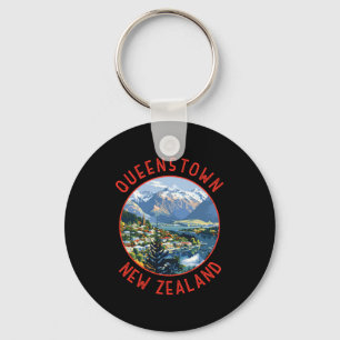 Queenstown New Zealand Retro Distressed Circle Key Ring
