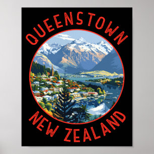 Queenstown New Zealand Retro Distressed Circle  Poster