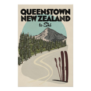 Queenstown New Zealand to Ski Poster