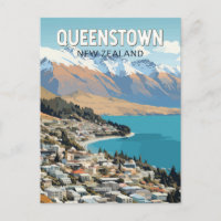 Queenstown New Zealand Travel Art Vintage