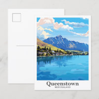 Queenstown New Zealand Vintage Travel Illustration