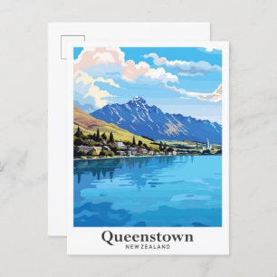Queenstown New Zealand Vintage Travel Illustration Postcard