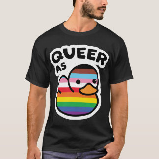 Queer As Duck Rainbow Progress Pride Rubber Ducky  T-Shirt