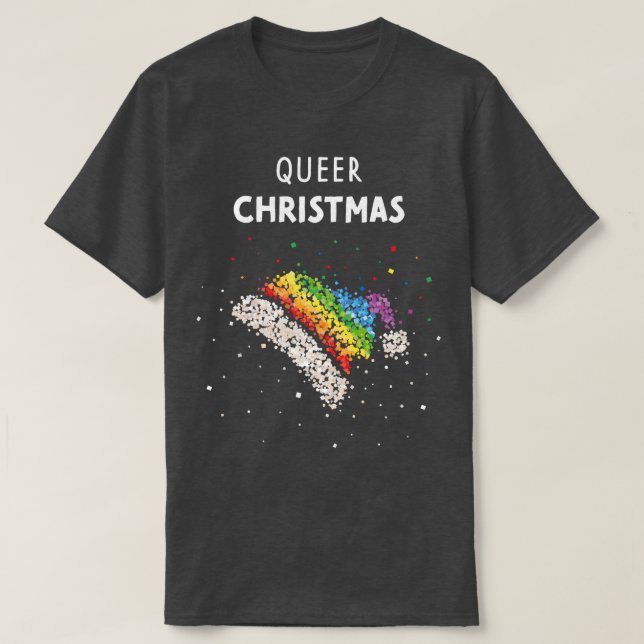 Queer Christmas Santa Hat LGBTQ Pride Gay T-Shirt (Design Front)