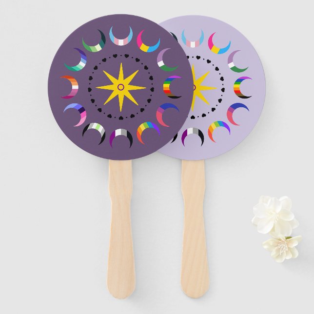 Queer Crescent Pride Moons Hand Fan (Front and Back)