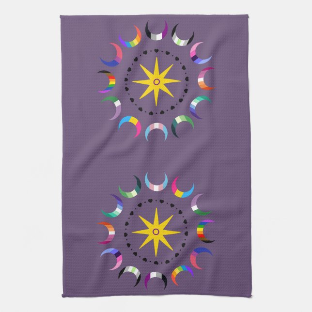 Queer Crescent Pride Moons Tea Towel (Vertical)