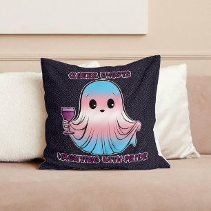 Queer Ghosts, Ghost in Transgender Flag Colors Cushion