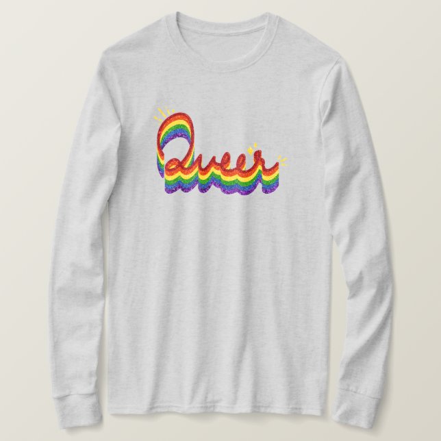 Queer Glitter Pride Rainbow T-Shirt (Design Front)