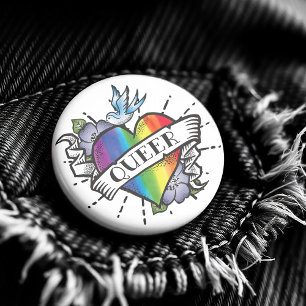 Queer Heart Tattoo 6 Cm Round Badge
