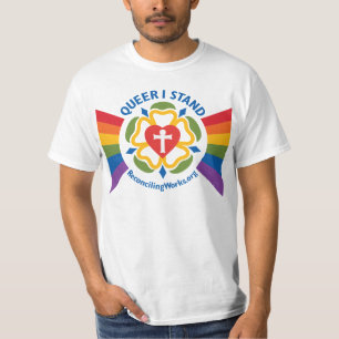 "Queer I Stand" t-shirt (on light fabric)