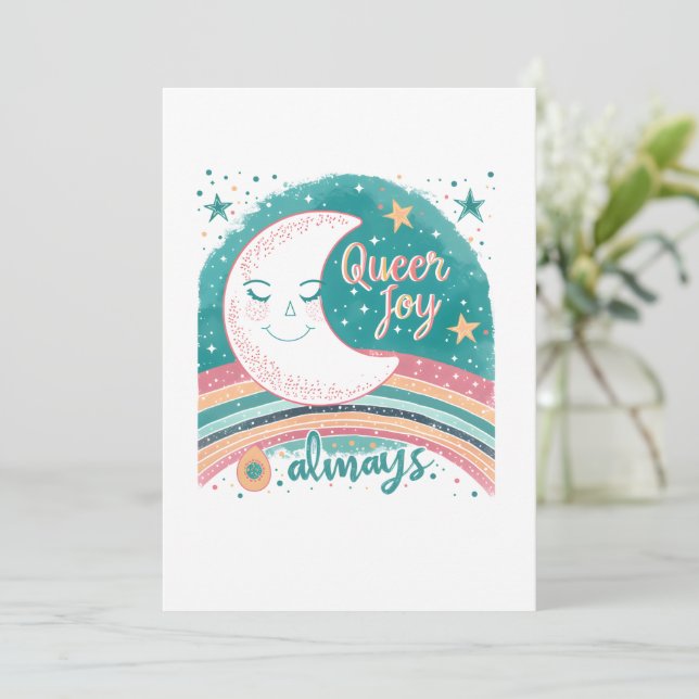 Queer Joy Always LGBTQ Pride Rainbow Moon Cute  Invitation (Standing Front)
