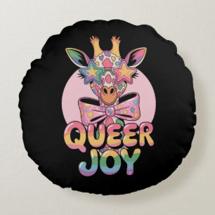 Queer Joy Giraffe – Rainbow Pride Star Glasses Round Cushion