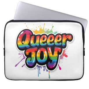 Queer Joy Rainbow Pride Typography – LGBTQ+ Quotes Laptop Sleeve