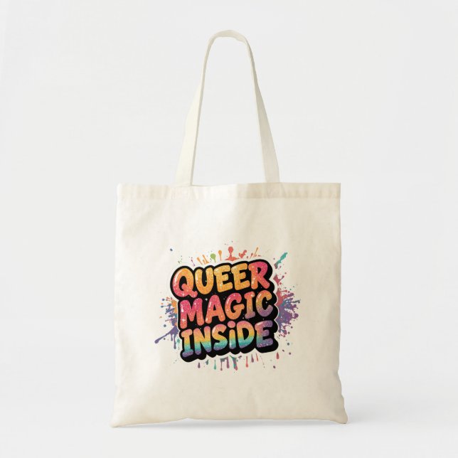 Queer Magic Inside LGBTQ Pride Quote Design Tote Bag (Front)