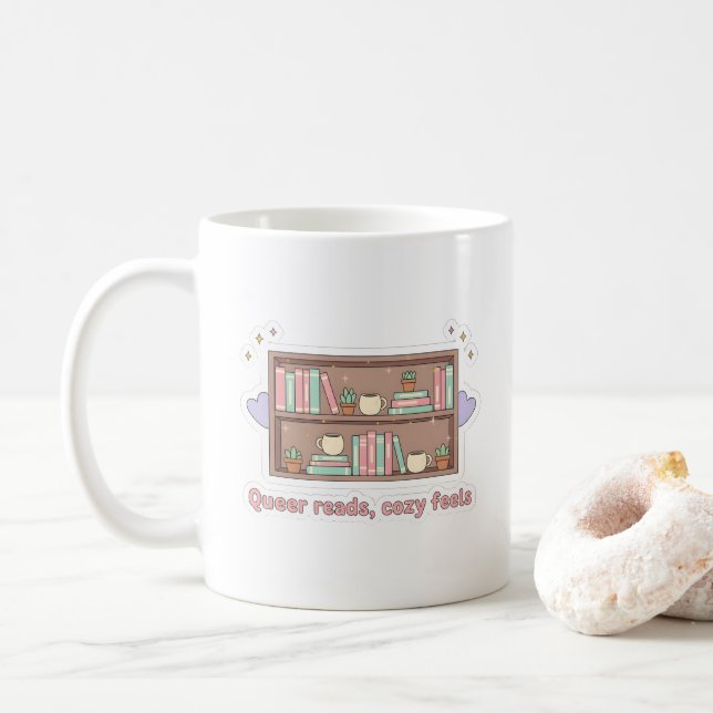 Queer Reads Cozy Feels – LGBTQ Pride Reading Aesth Coffee Mug (With Donut)