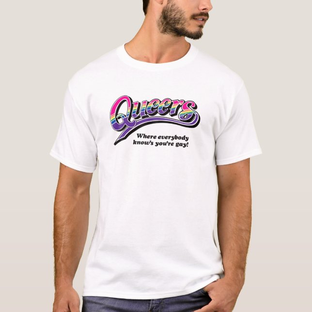 QUEERS Rainbow Flag Pro Gay T-Shirt (Front)