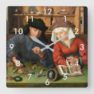 Quentin Matsys - The Moneylender and His Wife Square Wall Clock