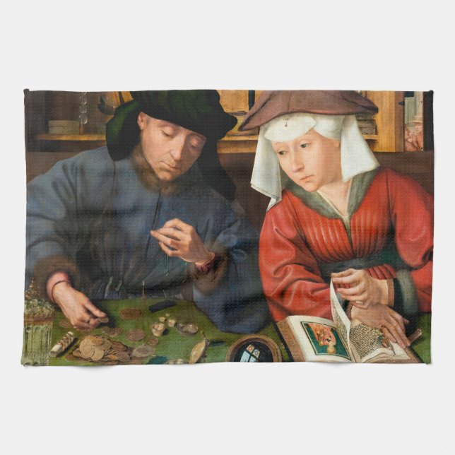 Quentin Matsys - The Moneylender and His Wife Tea Towel (Horizontal)