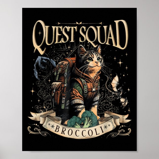 Quest Fantasy Squad Broccoli Kitten Funny Cat  Poster (Front)