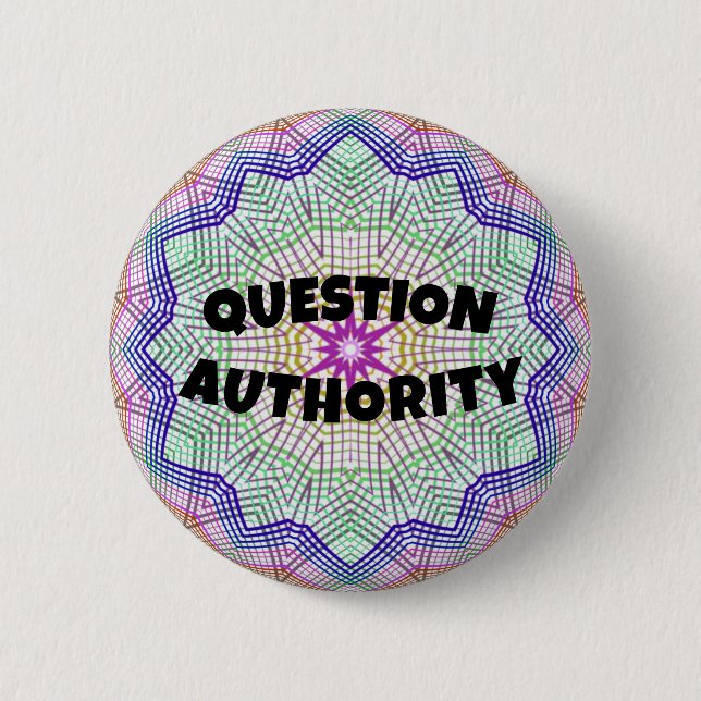 QUESTION AUTHORITY (or Change the Words) 6 Cm Round Badge (Front)