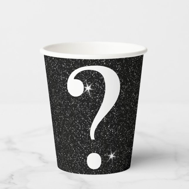 Question Mark Bachelor Party Game Black Glitter Paper Cups (Front)