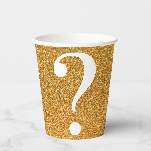 Question Mark Bachelorette Gold Glitter Paper Cups (Front)