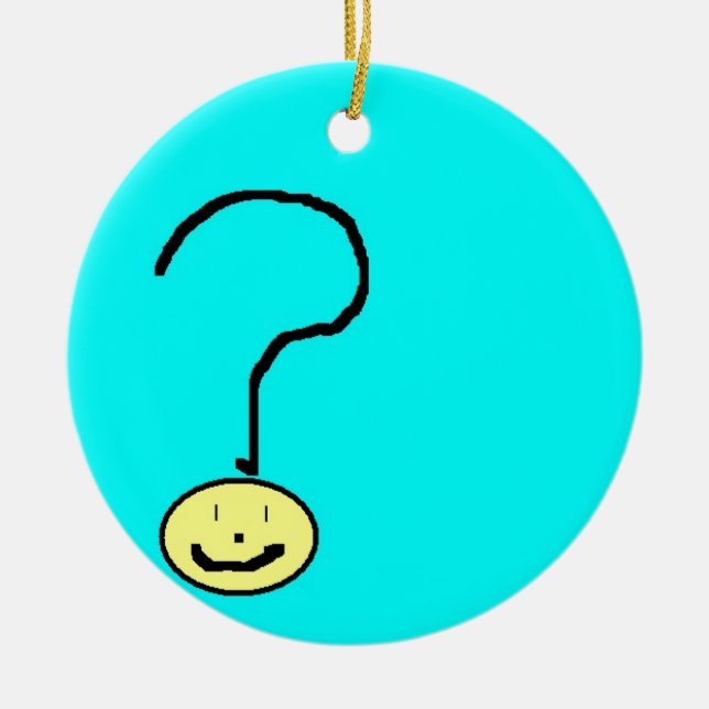 question mark emoji, digital art by kids :) ceramic tree decoration (Front)