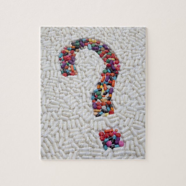 Question mark of pills on white pill background jigsaw puzzle (Vertical)