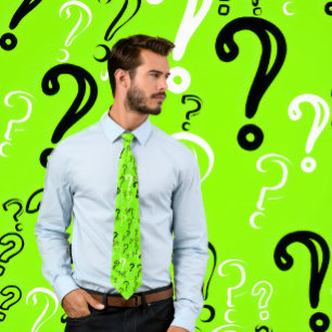 Question Marks Tie- White, Black, Chartreuse Tie