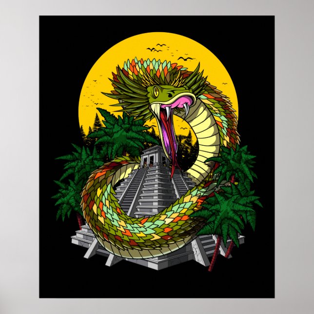 Quetzalcoatl Aztec God Mayan Pyramid Snake Poster (Front)