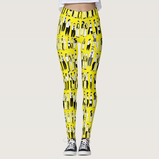 Queue, more queue Yellow BG Leggings (Front)