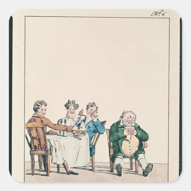 Qui dort dine', caricature of a man sleeping square sticker (Front)
